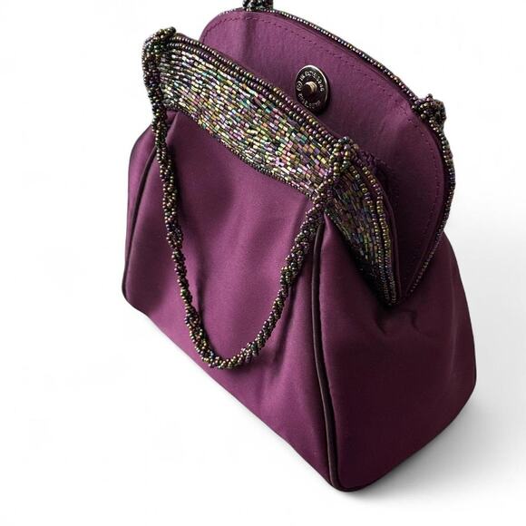 Vintage Y2K Deep Purple beaded evening bag with beaded handle and button closure - Picture 2 of 8